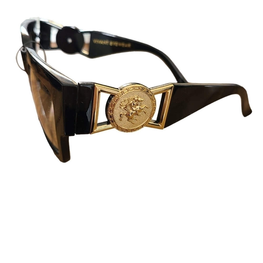 VIVANT Blue Light Blocking Black & Gold Chunky Oversized Eyeglasses NWT